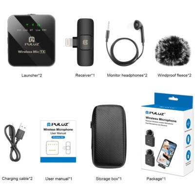 Микрофон Puluz для iPhone/iPad 8-контактний приймач і два мікрофони Black (PU647B) Винница - изображение 4