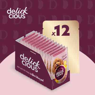 Вологий корм для собак Delickcious Пластівці з індичкою та тропічними фруктами у вершковому соусі 80 г (4820269141827) Вінниця