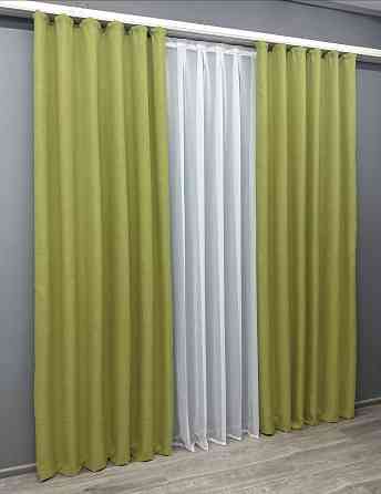 Комплект готовых штор VR-Textil Лен Мешковина № 106ш Оливковый 150х270см 2 шт (30-021) Киев