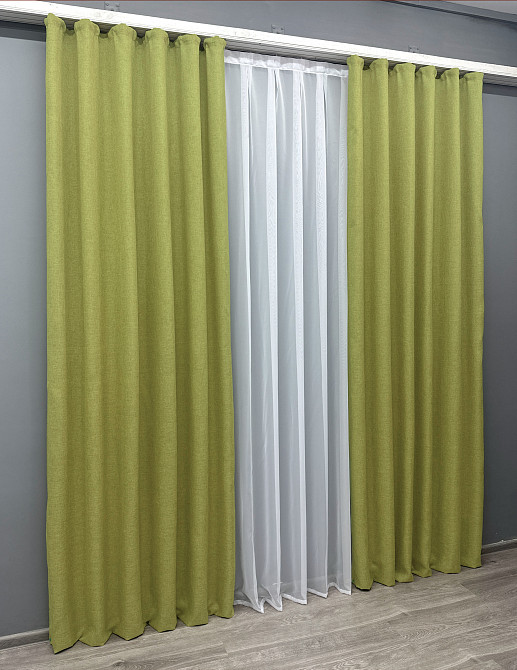 Комплект готовых штор VR-Textil Лен Мешковина № 106ш Оливковый 150х270см 2 шт (30-021) Киев - изображение 4