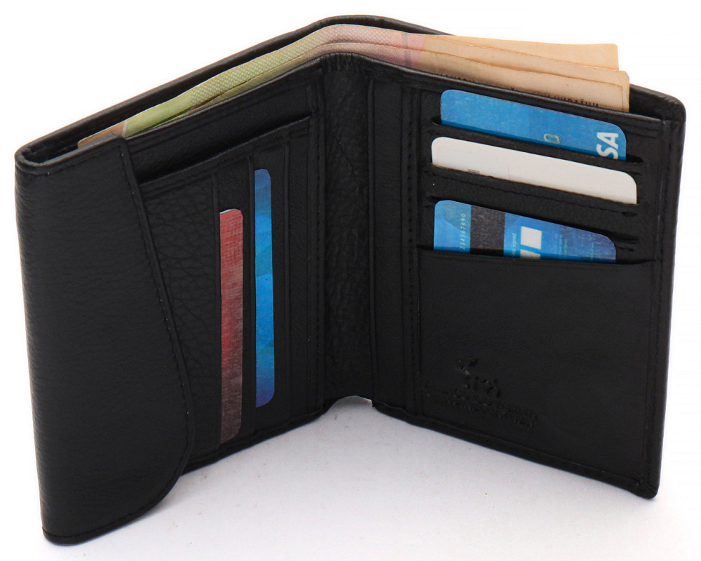 Черный мужской кошелек вертикального типа из натуральной кожи на магните Marco Coverna MC-1286 Киев - изображение 5