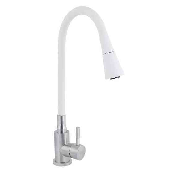 Змішувач для кухні Lidz Aria 015F31 з гнучким виливом сатин/білий Київ