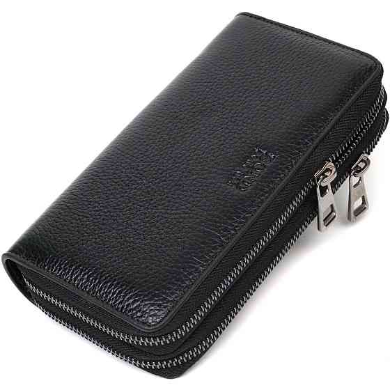 Практичный мужской клатч с двумя отделениями из натуральной кожи BOND 22027 Черный Киев