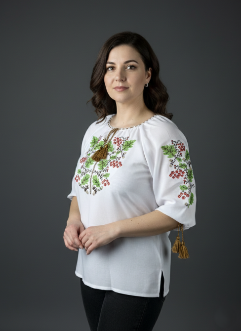 Жіноча вишиванка Дуб червона Калина на домотканому полотні Київ - фото 2