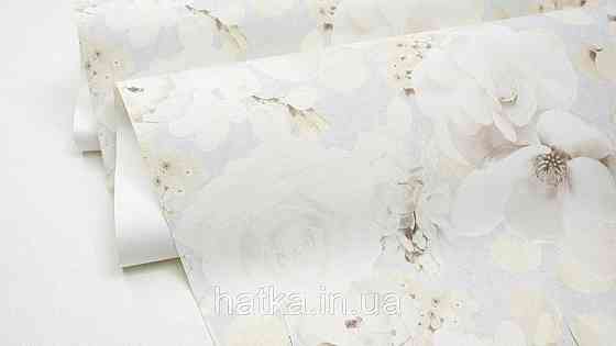 Шпалери вінілові на флізеліні гарячого тиснення Sintra Atmosphere квіти троянди білі беж сірі блакитні 512203 Київ