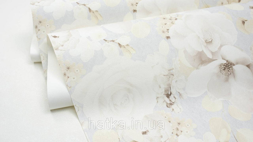 Обои виниловые на флизелине горячего тиснения Sintra Atmosphere цветы розы белые беж серые голубые 512203 Киев - изображение 1