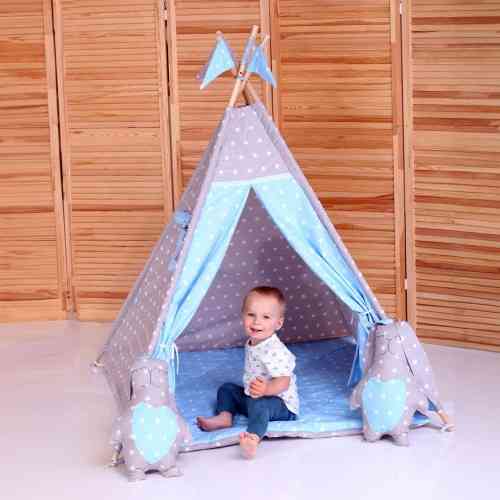 Вігвам Хатка комплект Принц Синій із сірим із подушками — Великий  150*150 см Київ