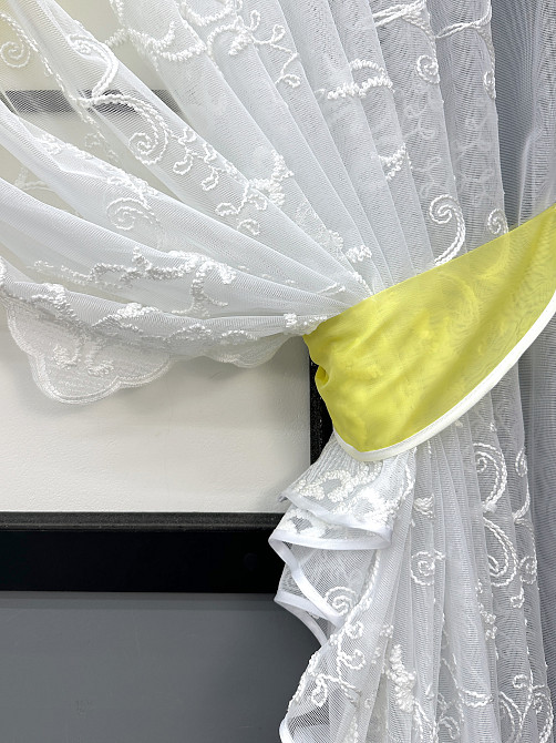 Кухонні шторки VR-Textil № 101к з підв'язками жовтий з білим 310х170 см (52-1228) Київ - фото 4