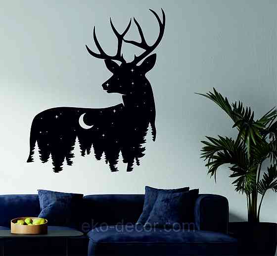 Декоративное настенное Панно «Новогодний олень» Декор на стену 90*75 см, Черный Киев