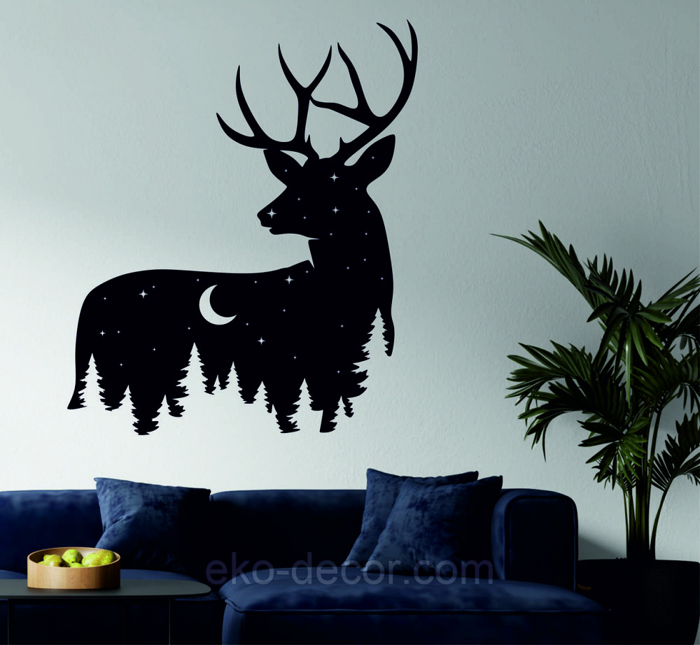 Декоративное настенное Панно «Новогодний олень» Декор на стену 90*75 см, Черный Киев - изображение 2