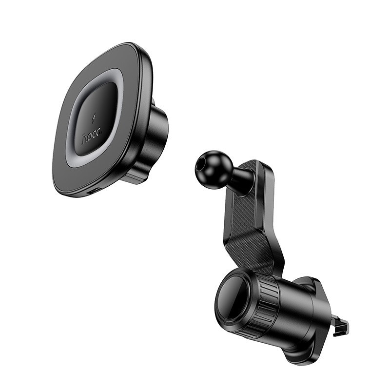 Автодержатель для телефона с БЗУ HOCO HW30 Crown magnetic wireless charging car holder (air outlet) Black Metal Gray Киев - изображение 6