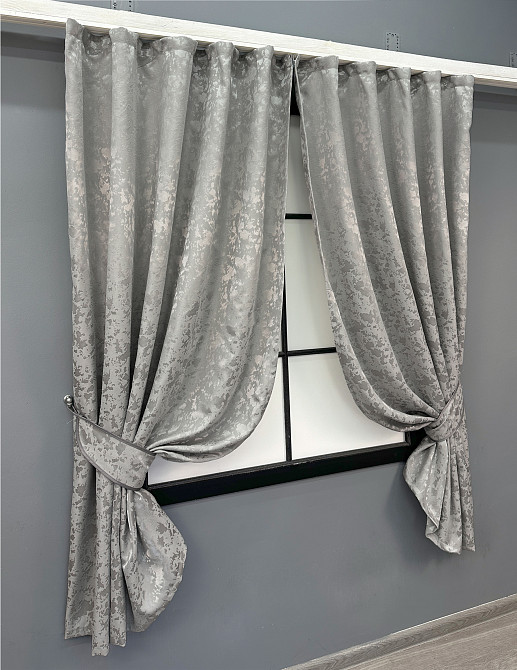 Комплект коротких штор VR-Textil Льон мармур Pavliani VO № 1714ш Сірий 130х170 см 2 шт (35-0340) Київ - фото 2