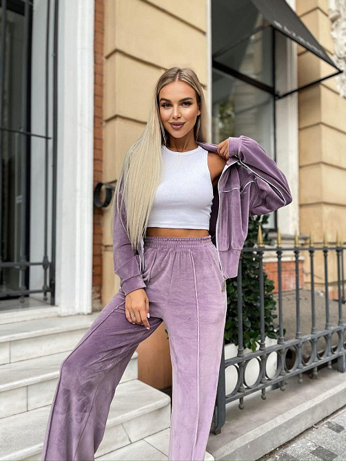 Женский стильный повседневный велюровый костюм двойка Пастельна Фріза Одесса - изображение 2