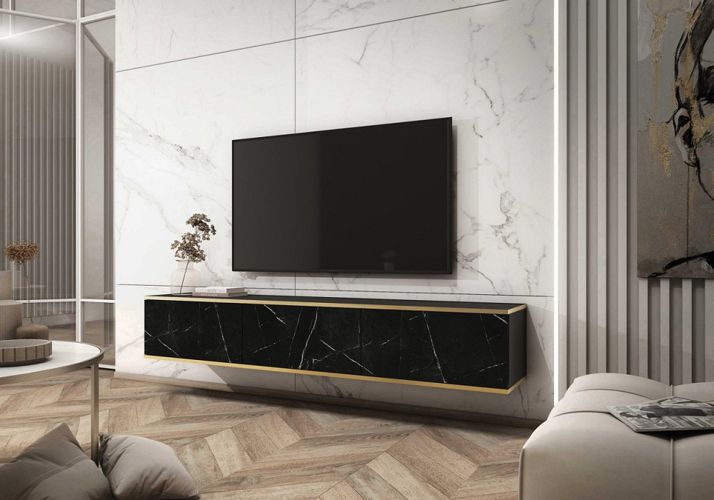Тумба під телевізор навісна Perfect Home Оро / Oro 3-дверна RTV175 Чорний мармур роял (PFH-091363) Дніпро - фото 1