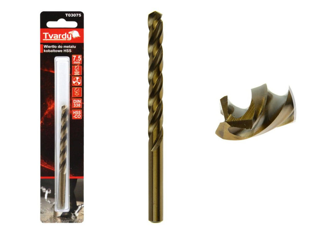 Свердло металу кобальтове "Tvardy" HSS-Co M35 (DIN338) діаметром  7,5мм Киев - изображение 1