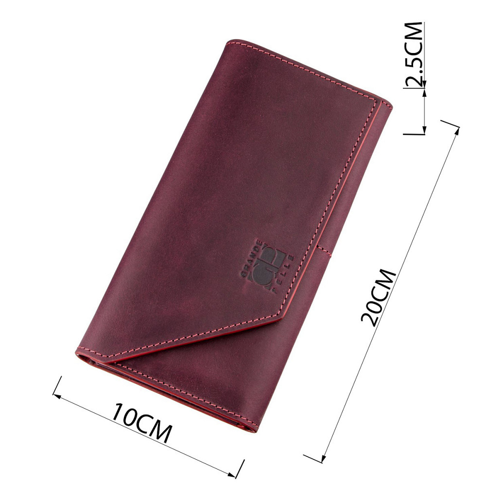 Шкіряний клатч жіночий на магніті GRANDE PELLE 11217 Бордовий Київ - фото 3