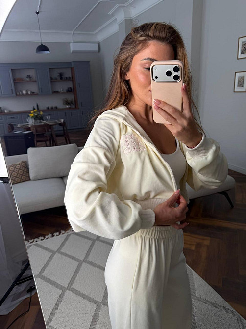 Жіночий велюровий костюм на блискавці Кремовий, 42/46 Харків - фото 1