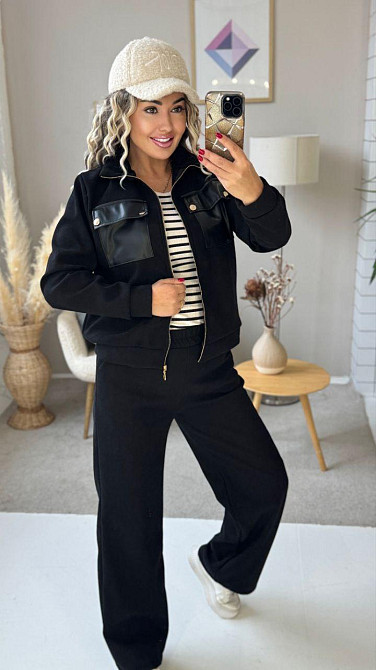 Женский стильный костюм двойка: кофта и штаны вельвет на плотном флисе Чорний, 40/42 Одесса - изображение 7