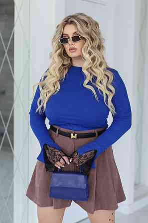 Женский лонгслив рубчик с кружевом Chic 50-52, Электрик Киев