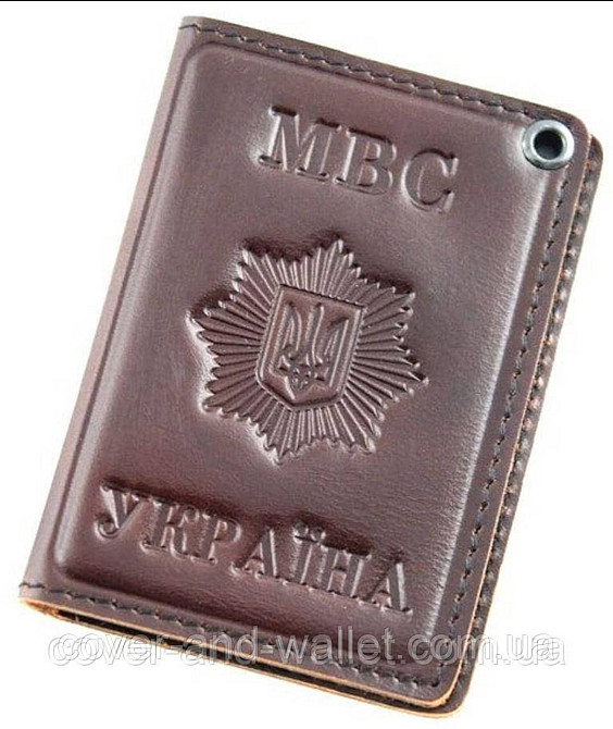 Шкіряна обкладинка на посвідчення НПУ (Національна поліція України) із шевроном Київ - фото 6