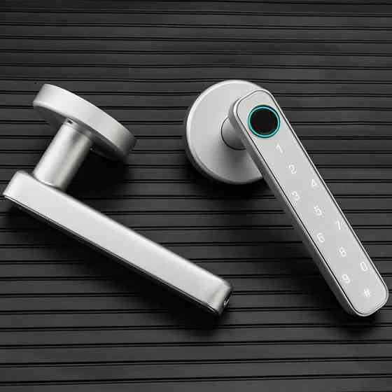 Умный дверной замок с Bluetooth кодовый KHS-FT01 с ключ-картой и отпечатком пальца, серебристый Каменец-Подольский
