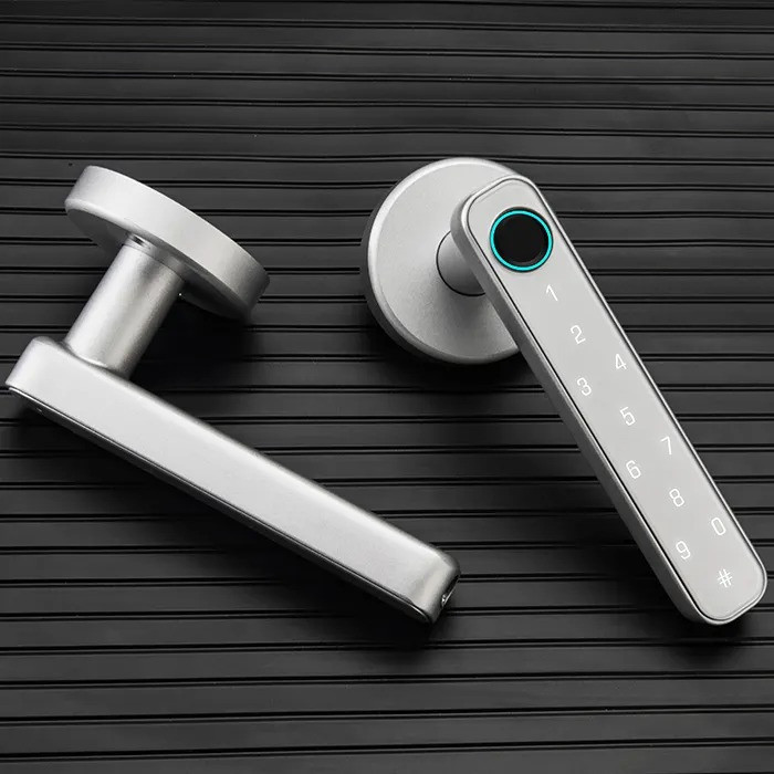 Умный дверной замок с Bluetooth кодовый KHS-FT01 с ключ-картой и отпечатком пальца, серебристый Каменец-Подольский - изображение 4