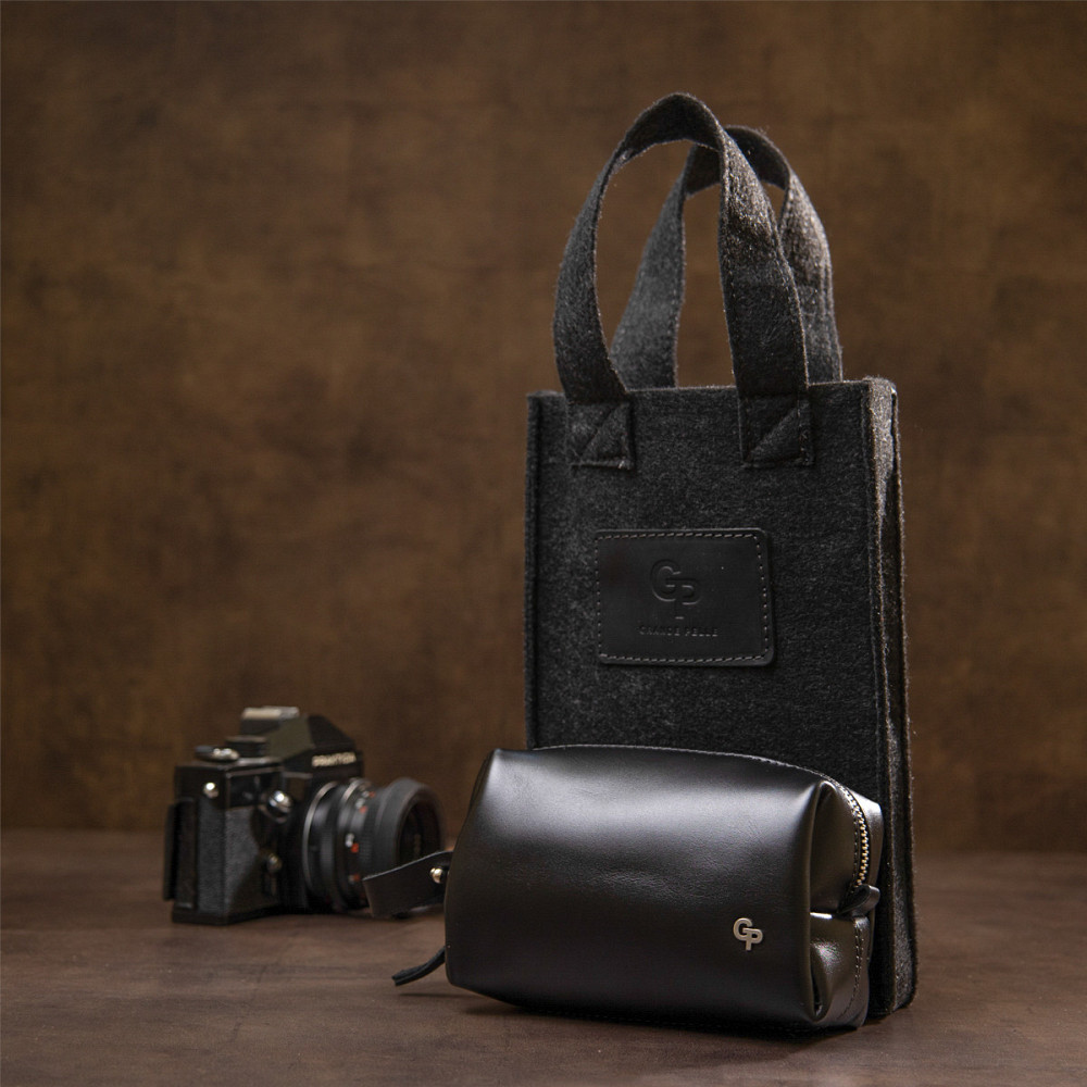 Кожаная глянцевая мужская косметичка GRANDE PELLE 11413 Черный Киев - изображение 10