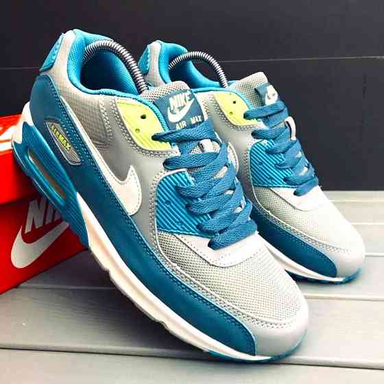 Мужские Серые Кроссовки Nike Air Max 90 Синие Найк (размеры: 42,43,44,45,46) Видео Обзор Днепр