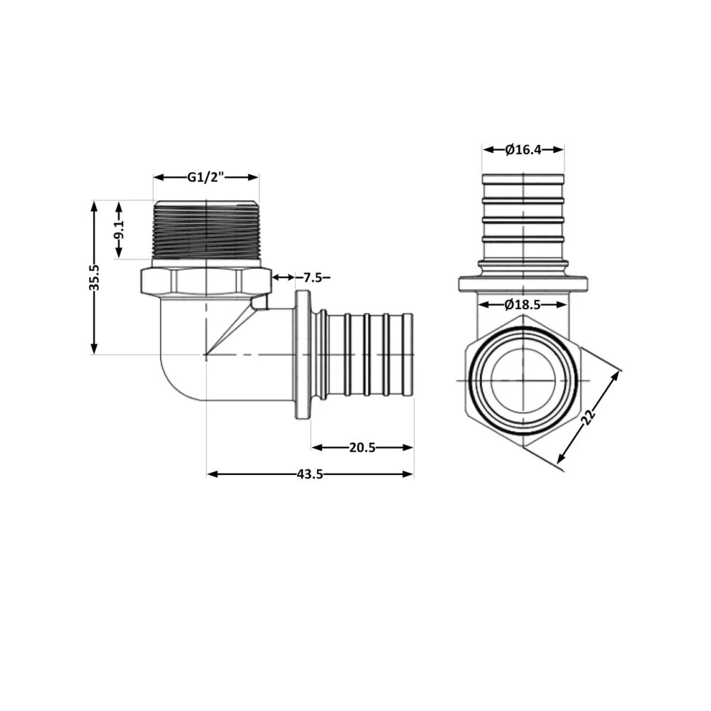 Угол натяжной Icma №1036 d20х2,8-1/2