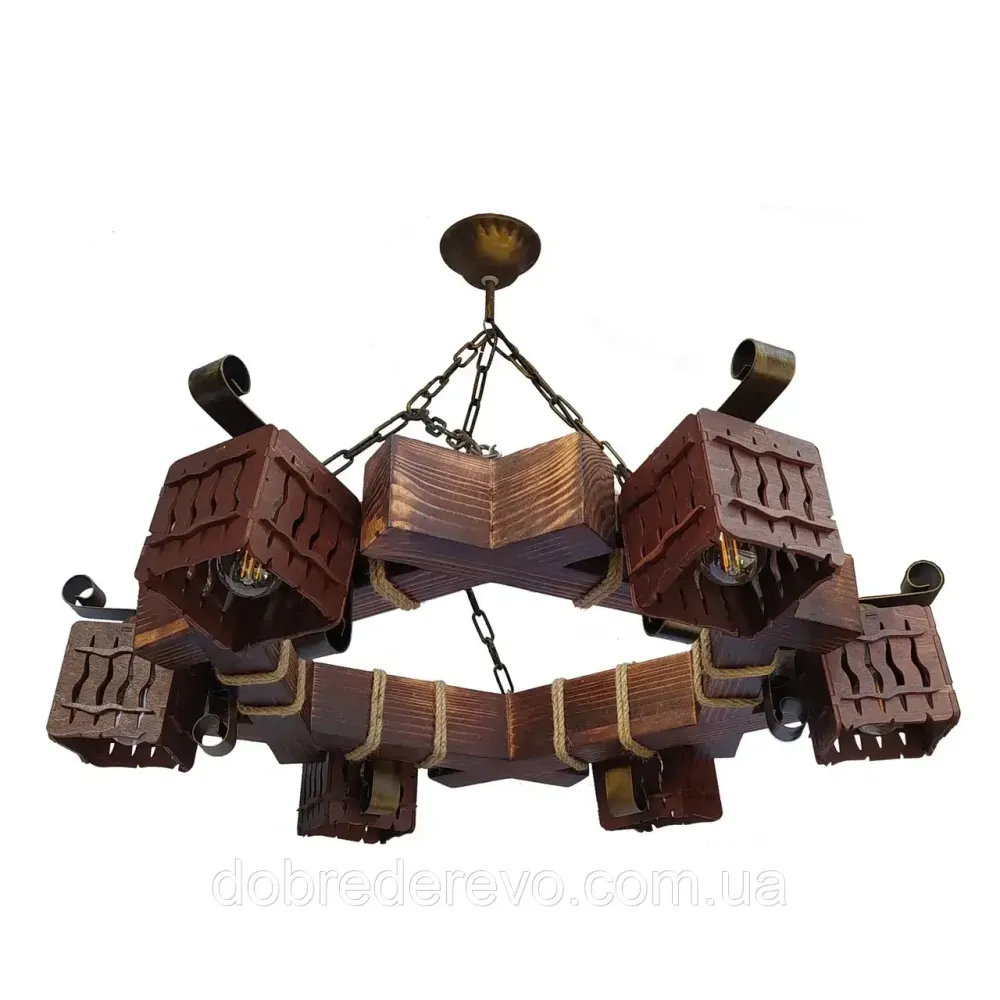 Люстра дерев'яна шестигранна на 6 плафонів 75х75 см еліт Вижниця - фото 1
