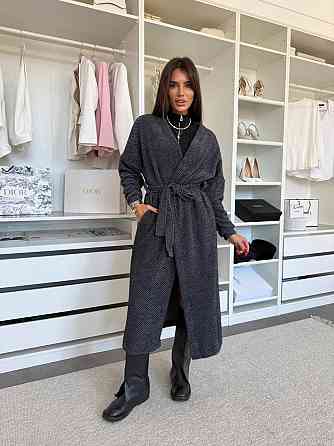 Жіночий затишний довгий кардиган з поясом Альпака Одеса