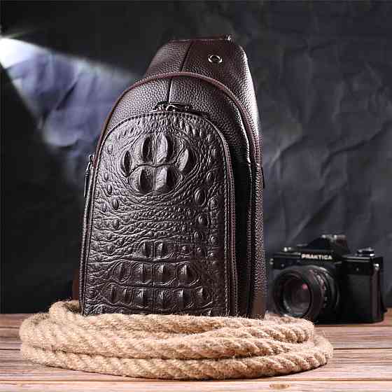 Сумка слінг чоловіча з натуральної фактурної шкіри Коричневий (Vintage) Київ