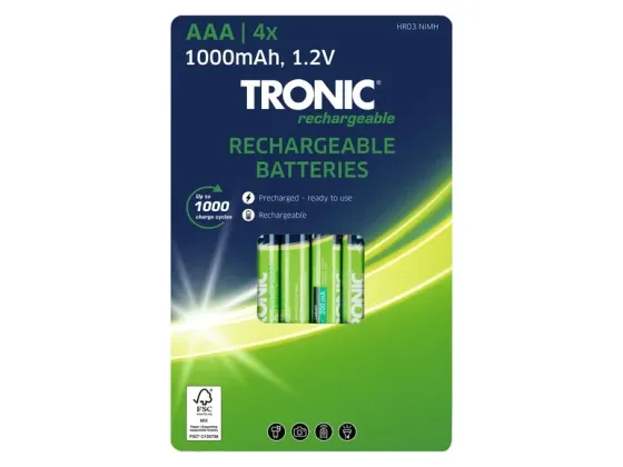 Аккумуляторные батарейки Tronic AAA 4×1000 мА·ч 1,2 В Ni-MH, Ready to Use, до 1000 циклов Киев