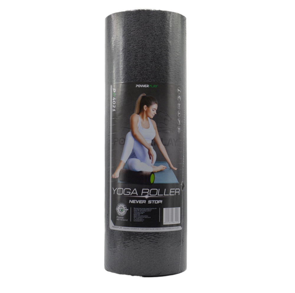 Масажний ролик (роллер) гладкий PowerPlay 4021 Fitness Roller Чорно-зелений (30x15см.) Київ - фото 8