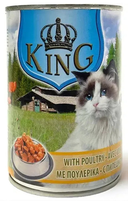 Консерва для дорослих кішок KING CAT 415 г курка Виноградів - фото 1