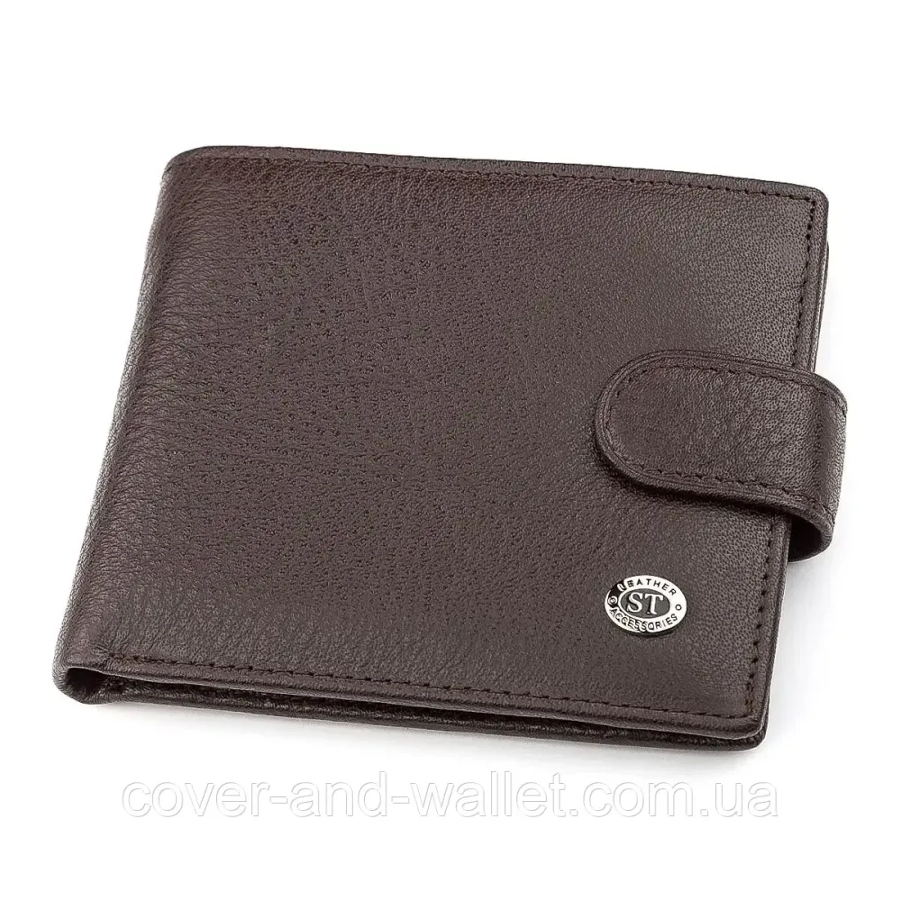 Класичний чоловічий шкіряний гаманець коричневого кольору ST 104 Київ - фото 2