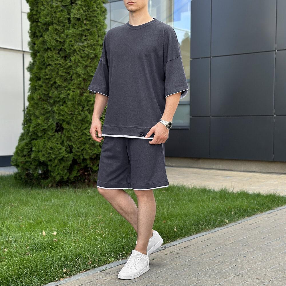 Мужской летний комплект шорты и футболка антрацит свободного кроя Pobedov Jack Киев - изображение 1