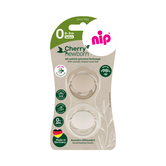 Пустушка кругла від 0 до 2 місяців Cherry Newborn 2 шт латекс Nip коричневий/бежевий Кривий Ріг