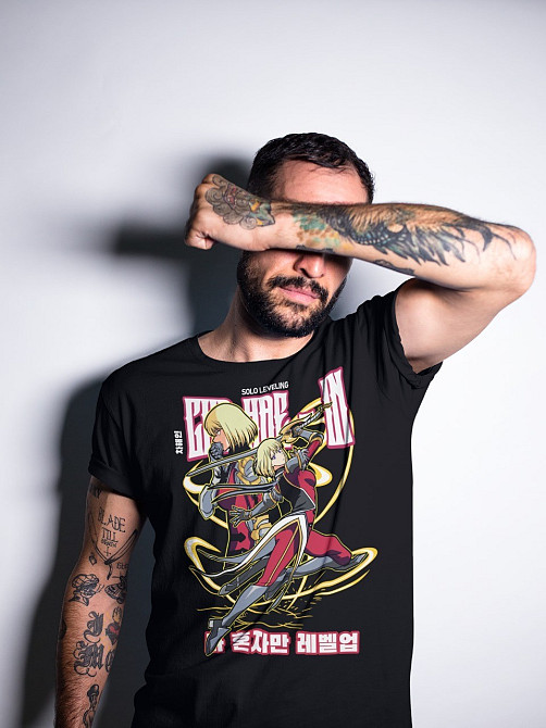 Футболка для хлопчика з аніме принтом Соло Левелінг Аніме Сунг оверсайз (зріст від 165 до 180) Чорний AnimeJ0230m Дніпро - фото 3