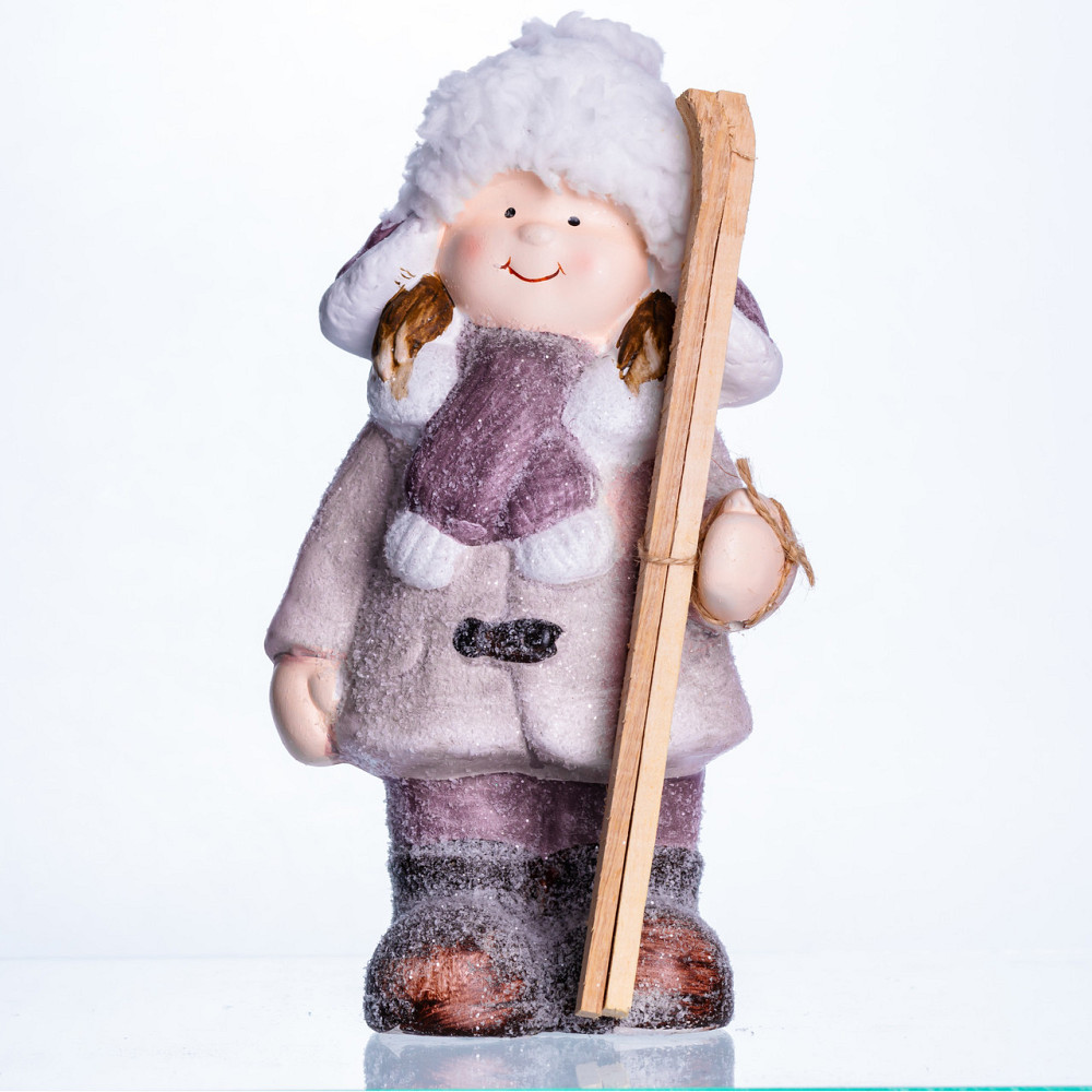 Новорічна фігурка Дівчинка з лижами з фарфору 12×8×23 (см) новорічний декор для дому, квартири, офісу CR-5-1 Коломия - фото 1