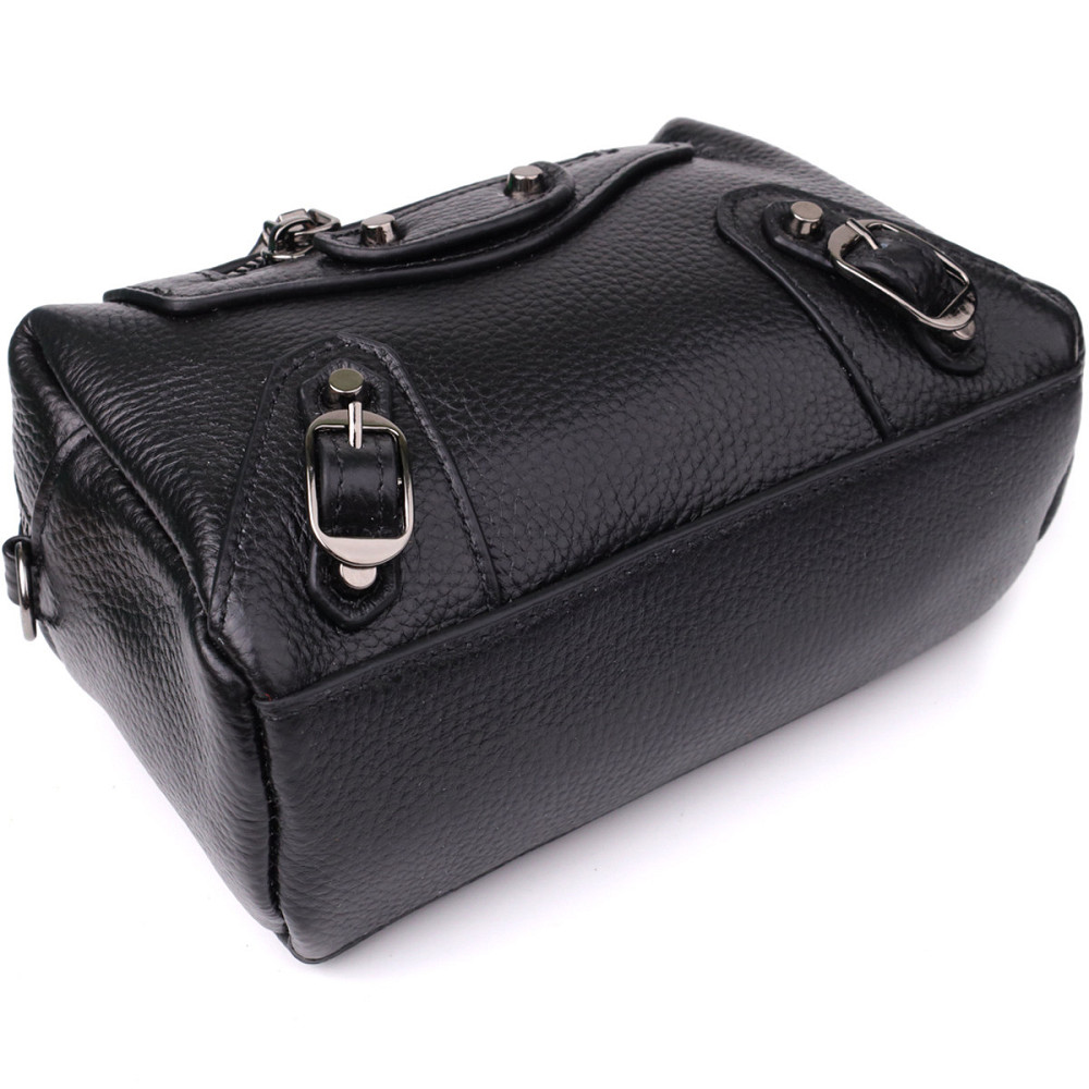 Модна жіноча сумка з натуральної шкіри з актуальним декором Vintage 22922 Чорний Київ - фото 6