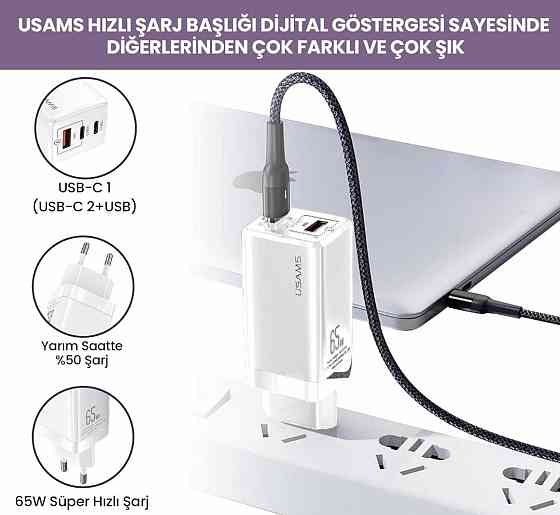 Зарядное устройство USAMS US - CC1101USB / 2 Tyre -C,QC/PD,65W. Киев