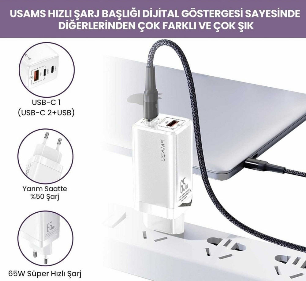 Зарядное устройство USAMS US - CC1101USB / 2 Tyre -C,QC/PD,65W. Киев - изображение 2