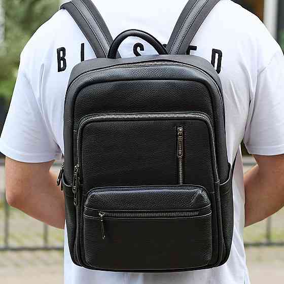 Міський чоловічий рюкзак із натуральної шкіри 40х30х18, наплічник для роботи та подорожей, чорний Київ