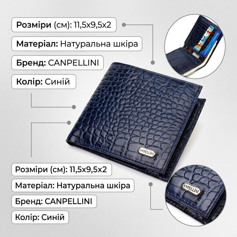 Интересное мужское портмоне из натуральной фактурной кожи CANPELLINI 21774 Синее Киев - изображение 13