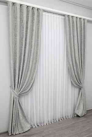 Комплект готовых штор VR-Textil Лен мрамор Pavliani ХО № 1263ш Светло-серый 150х280 см 2 шт (33-0107) Киев