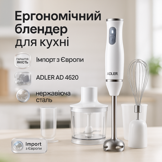 Побутовий потужний подрібнювач продуктів ADLER, Побутовий блендер для занурення, Блендер для крем-супу ND-74 Львів