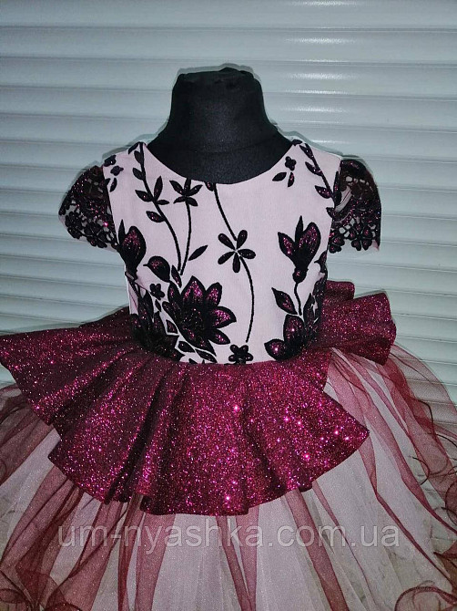 Пышное бордовое платье с блеском на годик на 1-2 года Кривой Рог - изображение 4