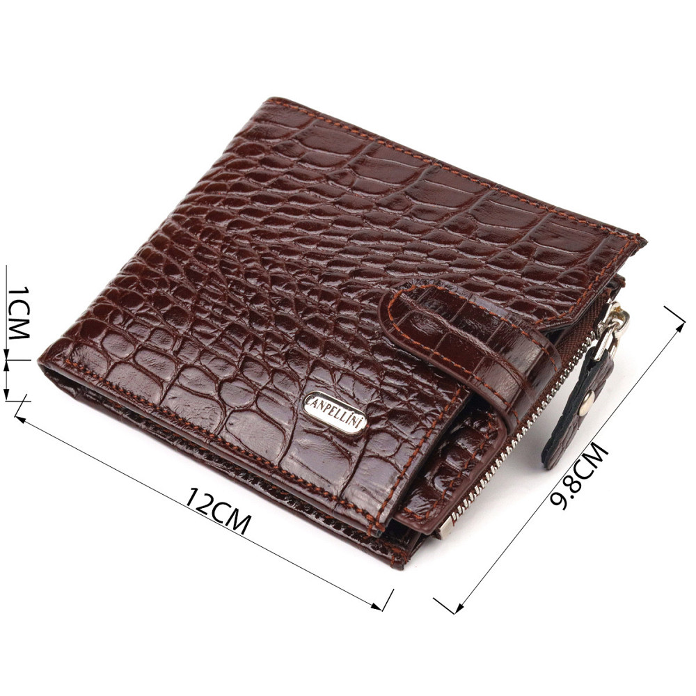 Горизонтальный мужской кошелек из натуральной фактурной кожи Коричневый (CANPELLINI) Киев - изображение 7