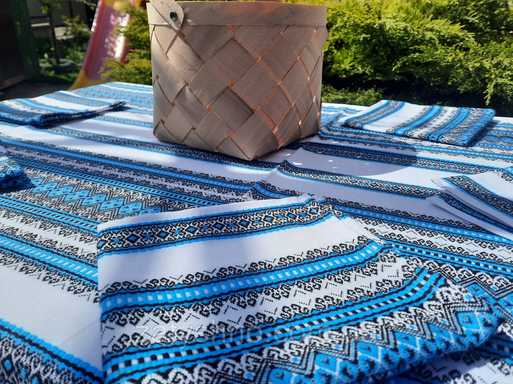 Вишита скатертина з серветками блакитна Київ - фото 3